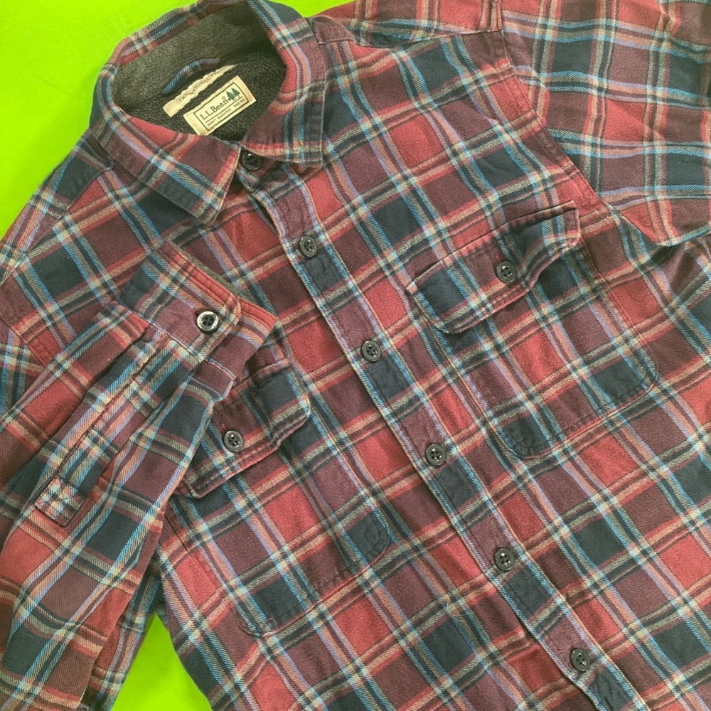 LL Bean Shacket Mens M Red Plaid 100 Cotton Outdoor Workwear Grunge Shirt Jacket